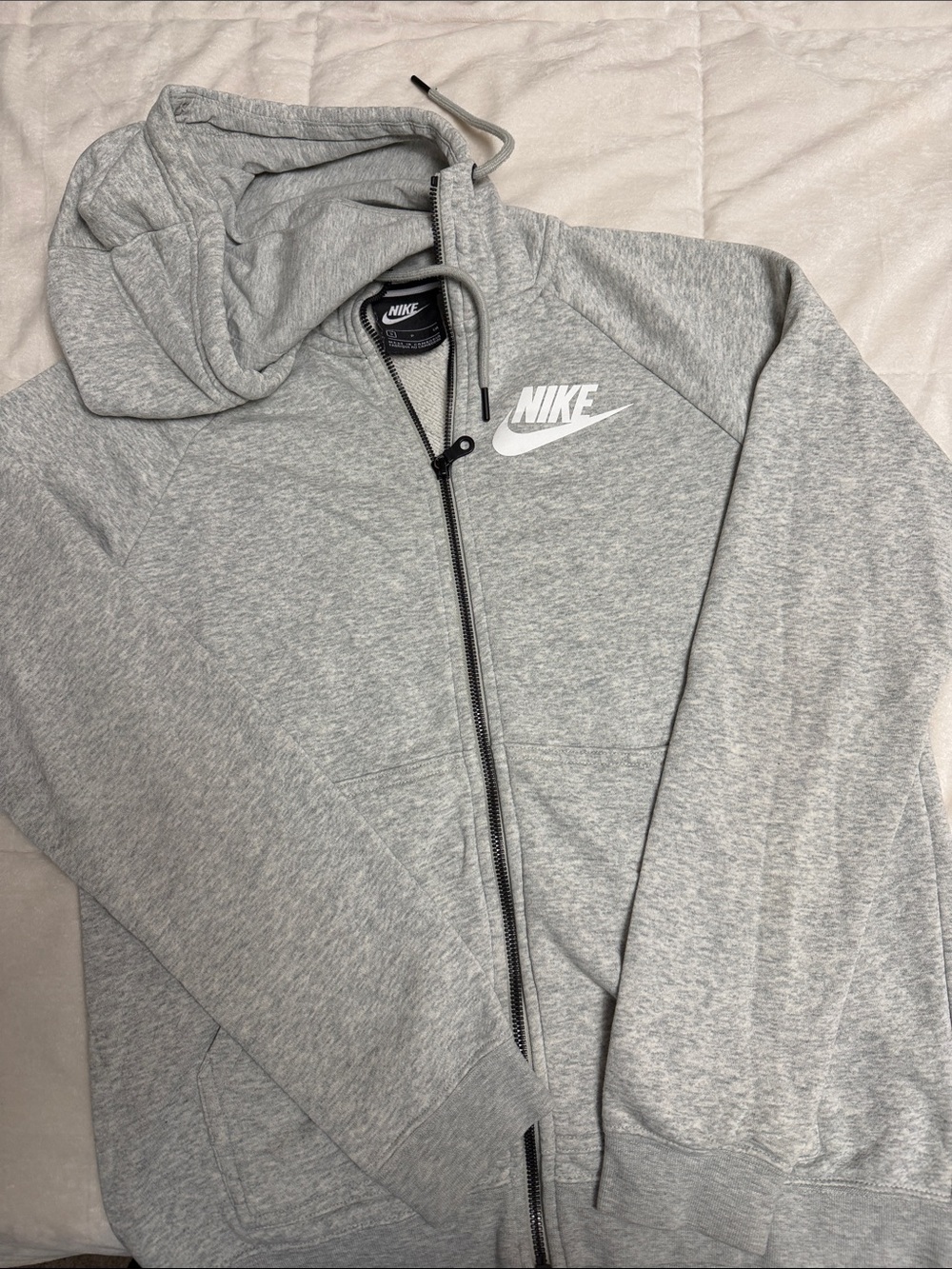 Nike Light Grey Heather Full-Zip Hoodie with White Swoosh
